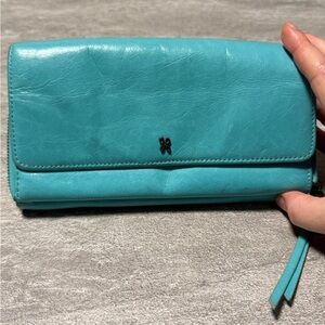 HOBO Rubie Leather wallet in turquoise color
